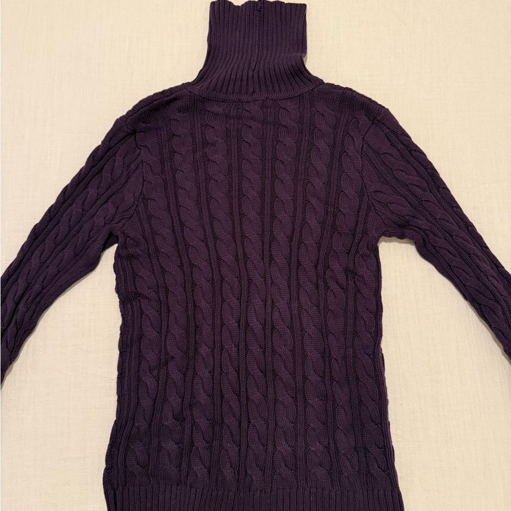 JEANNE PIERRE Deep Purple Cable Knit Turtleneck Sweater